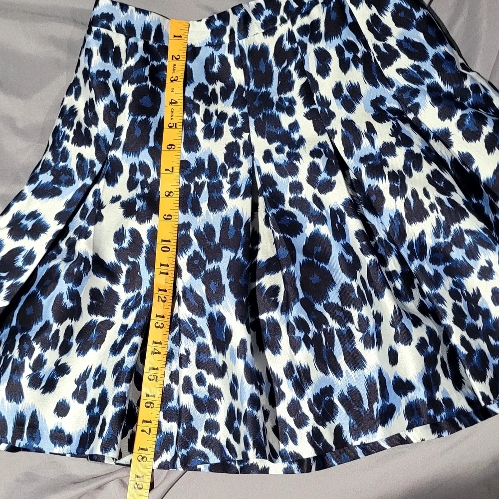 Diane Von Furstenberg Gamma Leopard Print Skirt Blue Silk Blend Mini Size 0 DVF